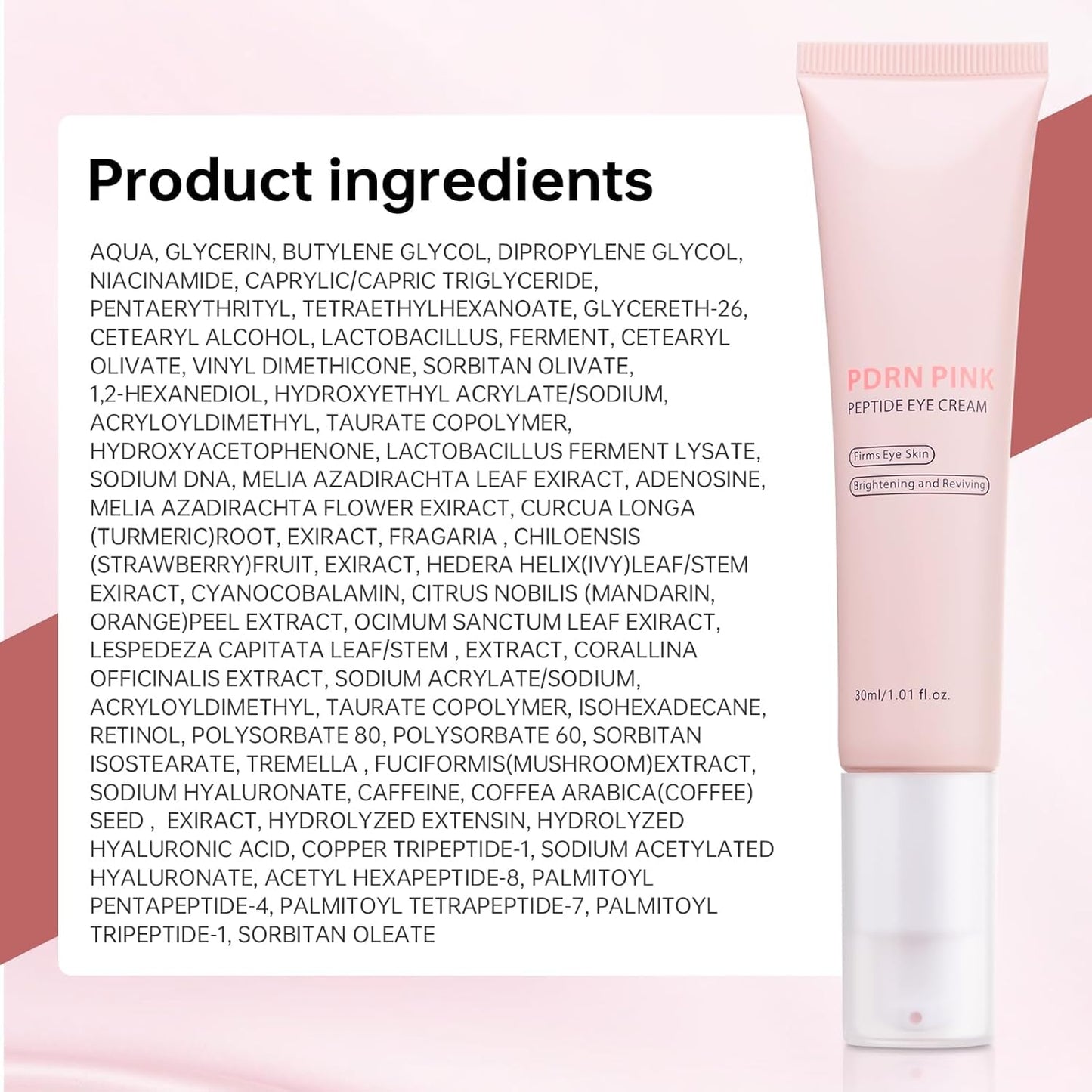 PDRN Pink Peptide Eye Cream,Under Eye Cream For Dark Circles with Niacinamide, Retinol & Hyaluronic Acid to Fight Fine Lines,Wrinkles,Puffiness And Bags Under Eyes,Korean Skin Care 30ml/1.01 fl. oz