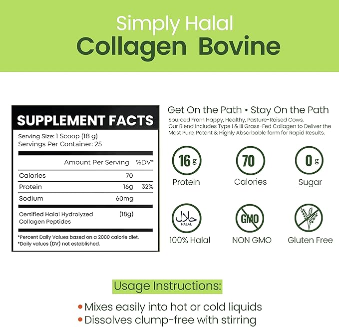 Collagen Bovine Powder for Women & Men Type I & III for Hair, Skin, Nail, Joint & Digestive Support – Grass-Fed, Unflavored, 25 Servings (16 OZ)