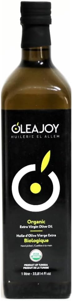 OleaJoy Organic Extra Virgin Olive Oil, Hand picked, Cold Extracted, Tunisian Olive Oil, 1 LITER – 33.8 Fl Oz