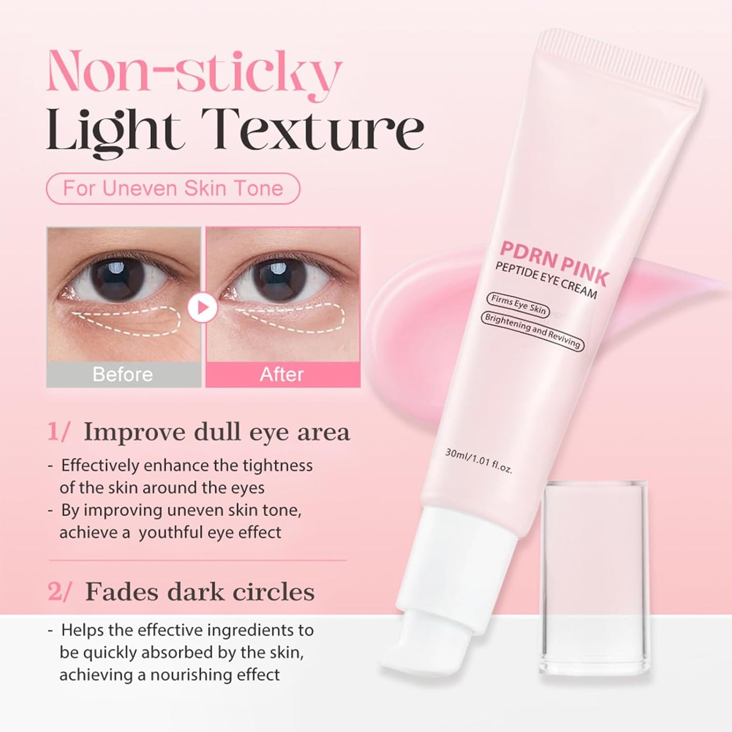 PDRN Pink Peptide Eye Cream,Under Eye Cream For Dark Circles with Niacinamide, Retinol & Hyaluronic Acid to Fight Fine Lines,Wrinkles,Puffiness And Bags Under Eyes,Korean Skin Care 30ml/1.01 fl. oz