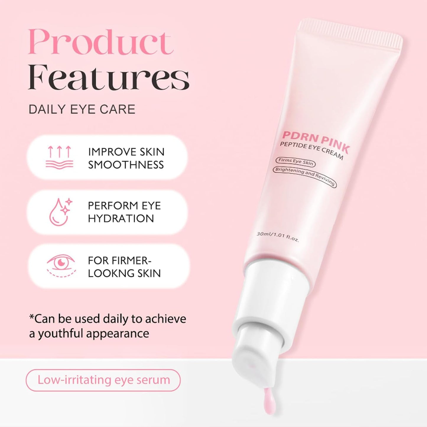 PDRN Pink Peptide Eye Cream,Under Eye Cream For Dark Circles with Niacinamide, Retinol & Hyaluronic Acid to Fight Fine Lines,Wrinkles,Puffiness And Bags Under Eyes,Korean Skin Care 30ml/1.01 fl. oz