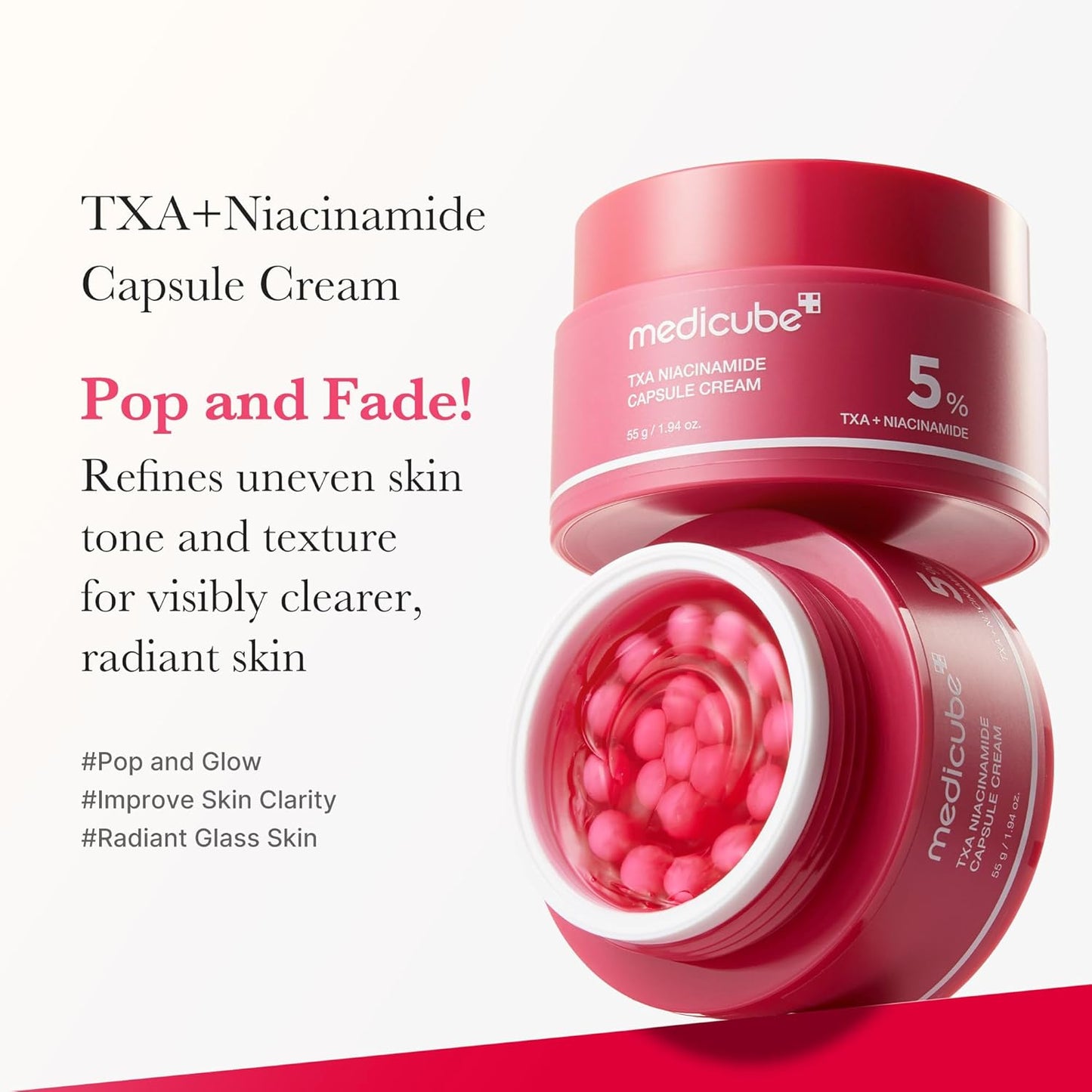 Medicube Capsule Cream with TXA + Niacinamide | Dual Radiance Moisturizer Ideal for Use After Spot Care, Uneven Skin Tone & Texture & Hydration | 99% Pure Tranexamic Acid | Korean Skincare, 1.94 oz