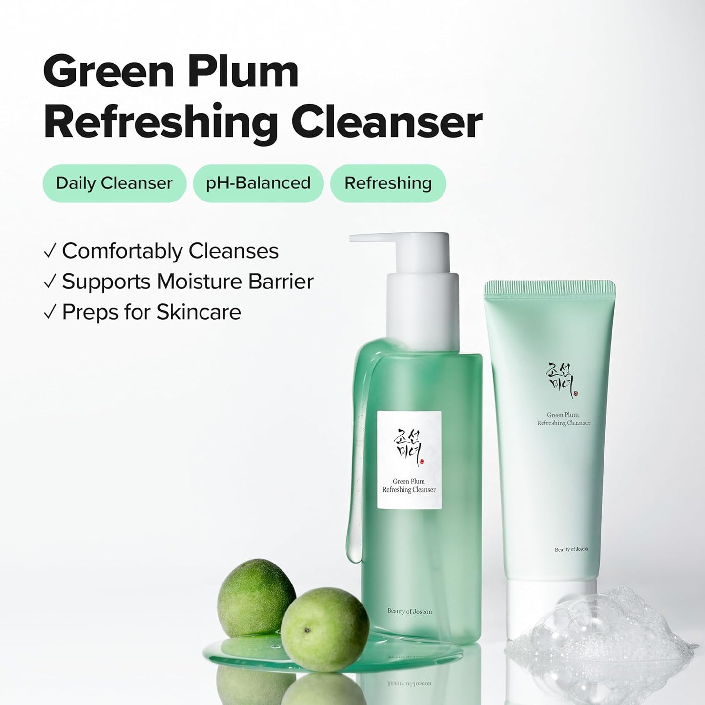 Beauty of Joseon Green Plum Refreshing Cleanser Gel Type Deep Pore Cleansing, Acne Face Wash, Blackhead Remover for All Skin Types, Korean Skincare 100ml, 3.38 fl.oz