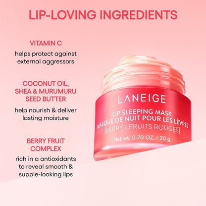 LANEIGE Lip Sleeping Mask: Nourish, Hydrate, Vitamin C, Murumuru & Shea Butter, Antioxidants, Flaky, Dry Lips
