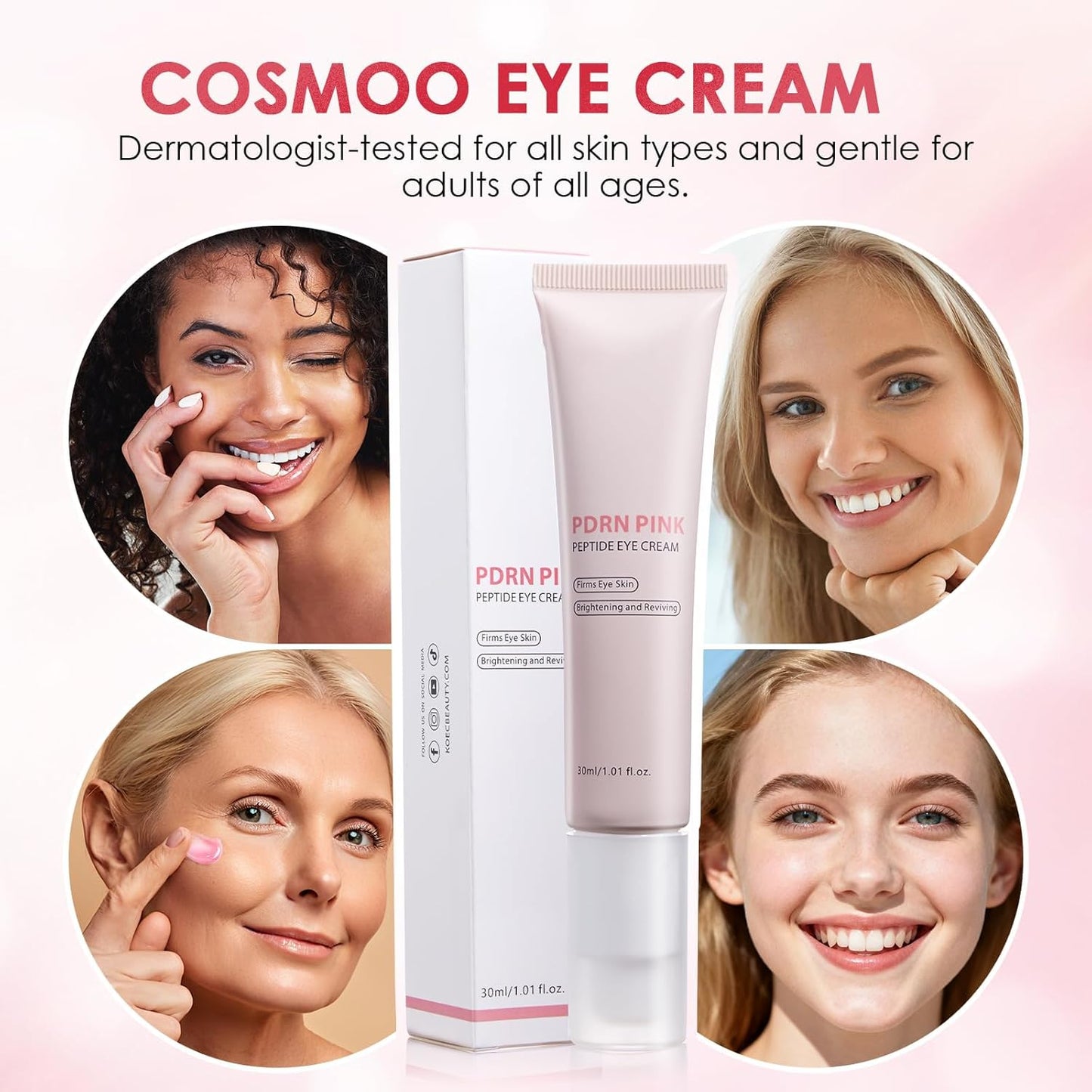 PDRN Pink Peptide Eye Cream,Under Eye Cream For Dark Circles with Niacinamide, Retinol & Hyaluronic Acid to Fight Fine Lines,Wrinkles,Puffiness And Bags Under Eyes,Korean Skin Care 30ml/1.01 fl. oz