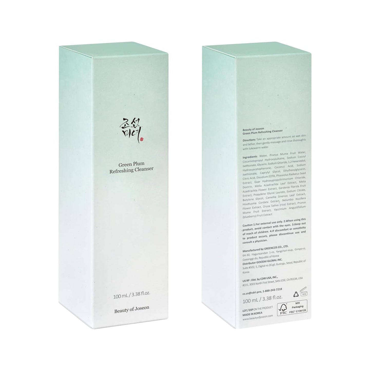 Beauty of Joseon Green Plum Refreshing Cleanser Gel Type Deep Pore Cleansing, Acne Face Wash, Blackhead Remover for All Skin Types, Korean Skincare 100ml, 3.38 fl.oz
