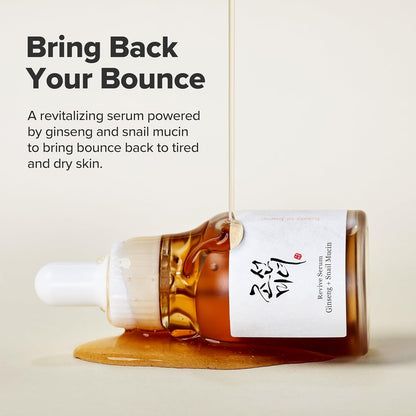 Beauty of Joseon Revive Snail Mucin Ginseng Serum Hydrating Peptide Facial Moisturizer Dark Spot Acne Scar Remover for Sensitive Face. Korean Skin Care for Men and Women, 30ml, 1fl. Oz